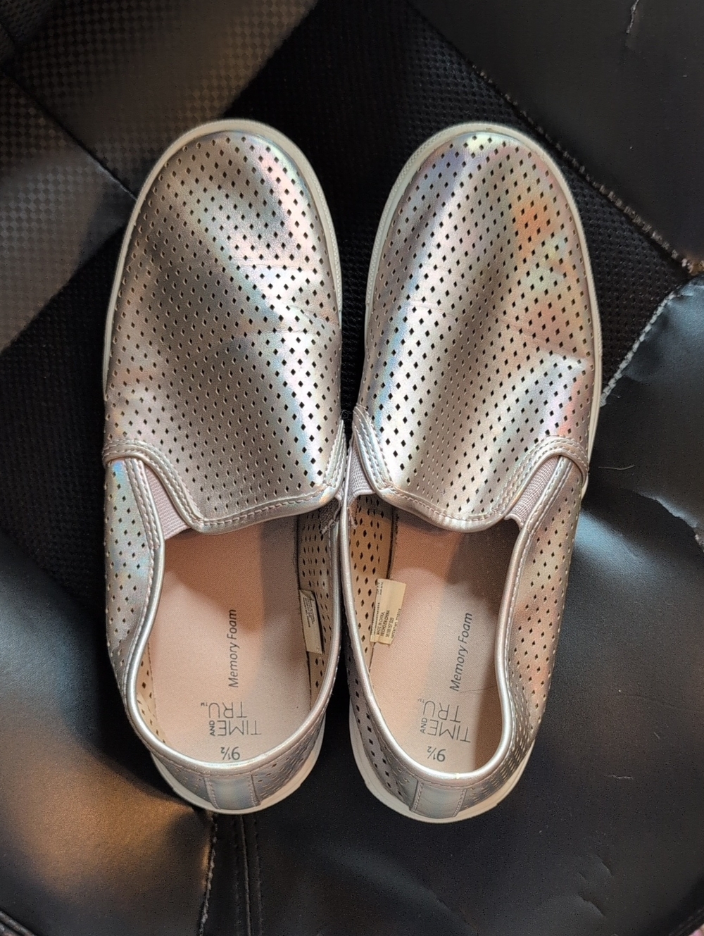 Time and Tru Metallic Silver Slip-On Sneakers